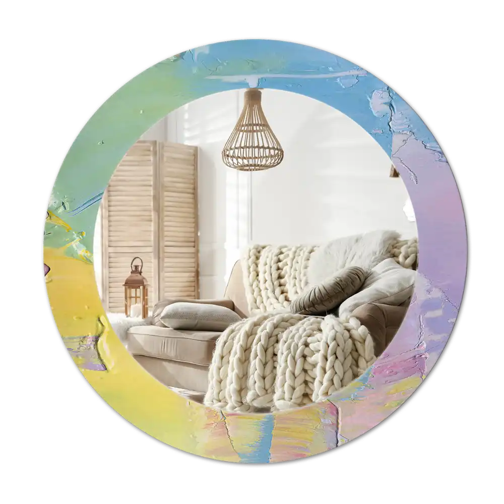 Spiegel mit bedrucktem Rahmen rund Ölgemäldestruktur