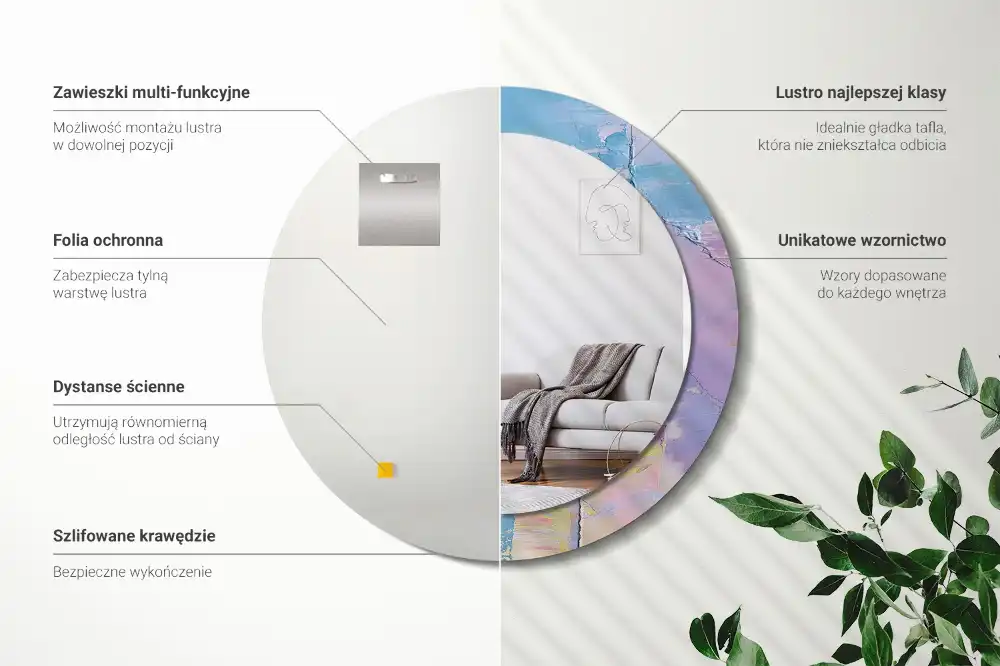 Spiegel mit bedrucktem Rahmen rund Ölgemäldestruktur