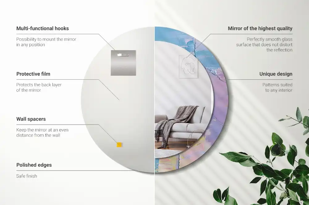 Spiegel mit bedrucktem Rahmen rund Ölgemäldestruktur