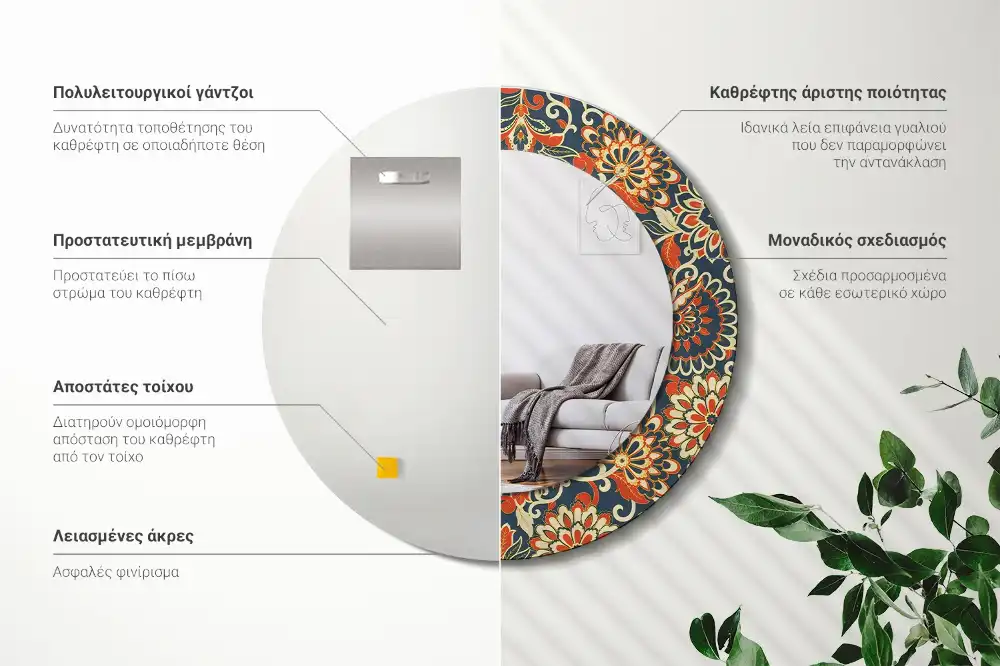 Runden spiegel Retro-Blumen