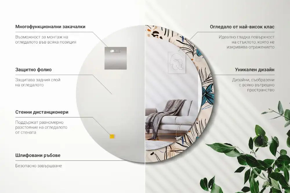 Spiegel rund Dschungelmuster-Blumen