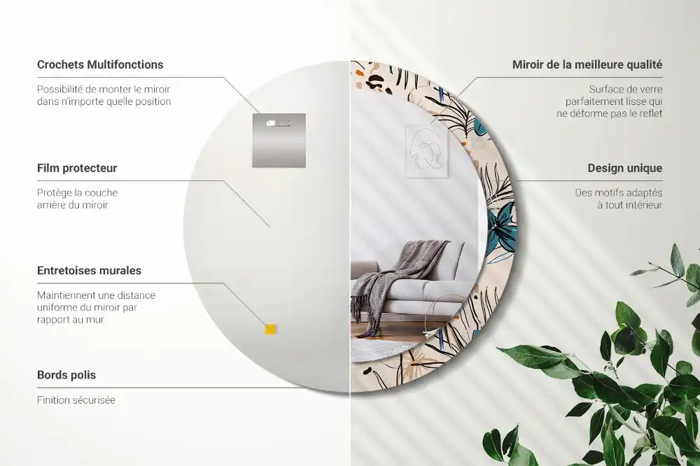 Spiegel rund Dschungelmuster-Blumen