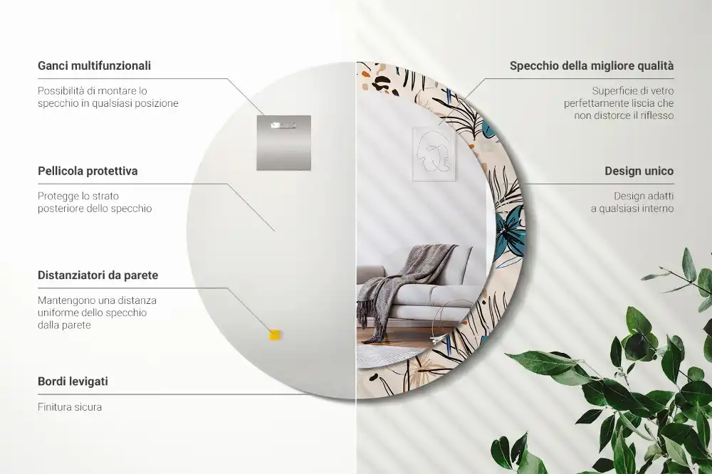 Spiegel rund Dschungelmuster-Blumen