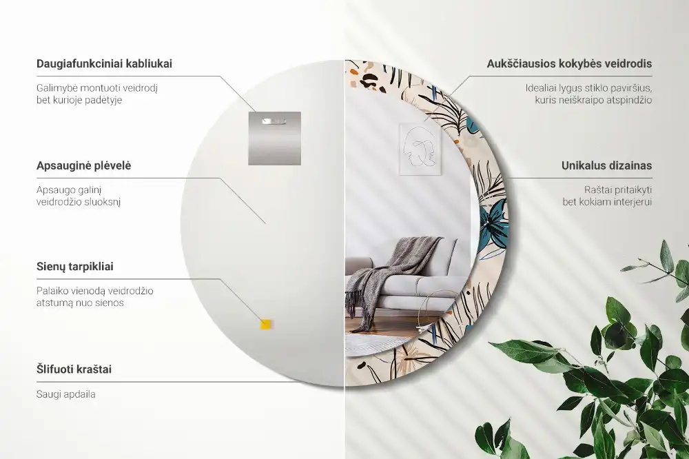 Spiegel rund Dschungelmuster-Blumen