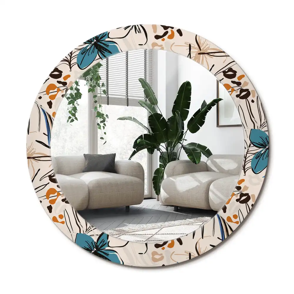 Spiegel rund Dschungelmuster-Blumen