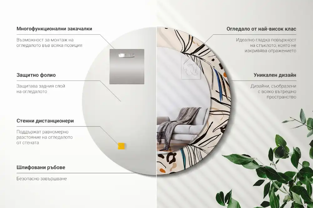 Spiegel rund Dschungelmuster-Blumen