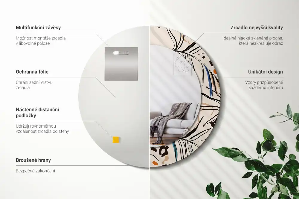 Spiegel rund Dschungelmuster-Blumen