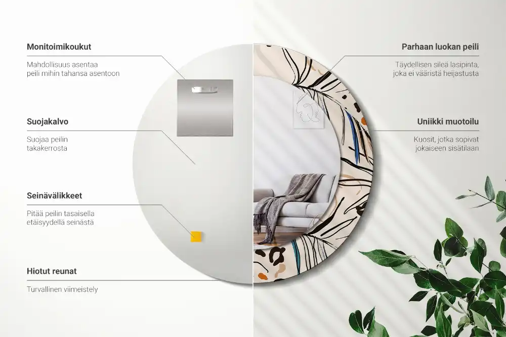 Spiegel rund Dschungelmuster-Blumen