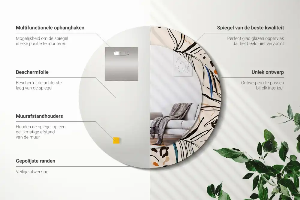 Spiegel rund Dschungelmuster-Blumen