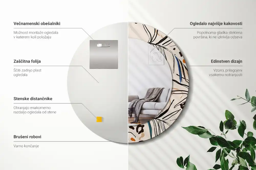 Spiegel rund Dschungelmuster-Blumen