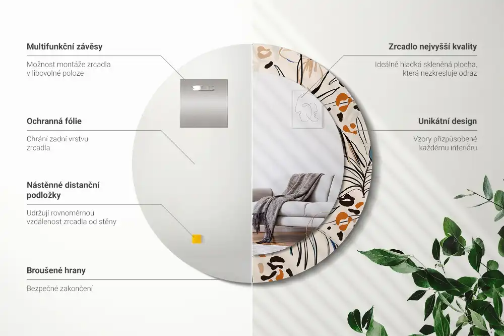 Spiegel rund Dschungelmuster-Blumen