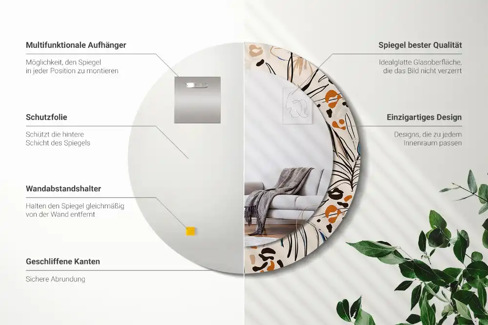 Spiegel rund Dschungelmuster-Blumen