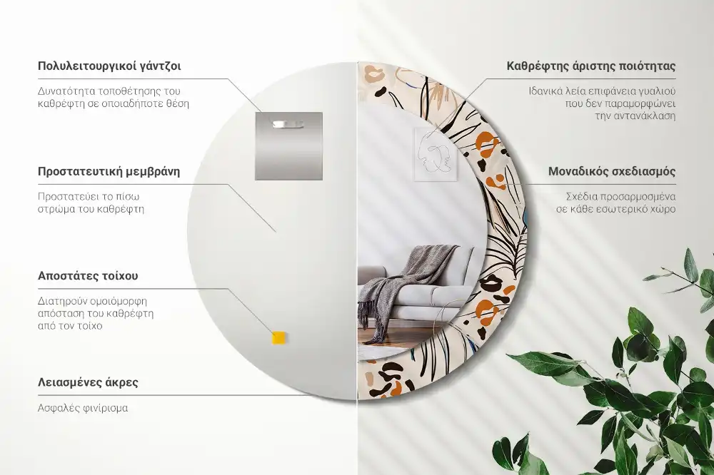 Spiegel rund Dschungelmuster-Blumen