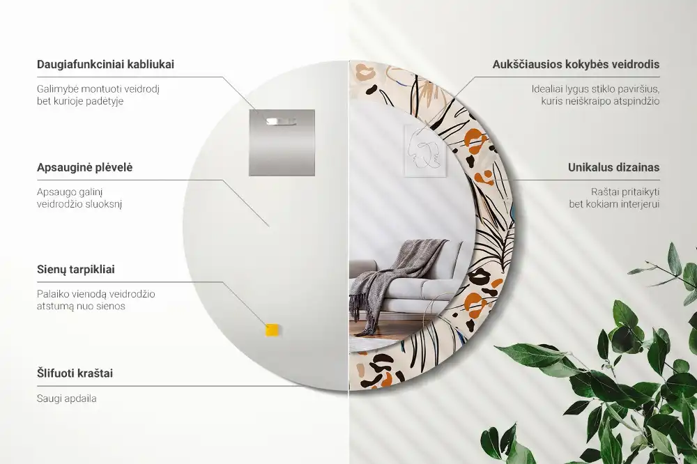 Spiegel rund Dschungelmuster-Blumen