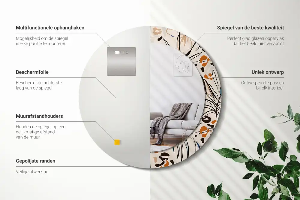 Spiegel rund Dschungelmuster-Blumen