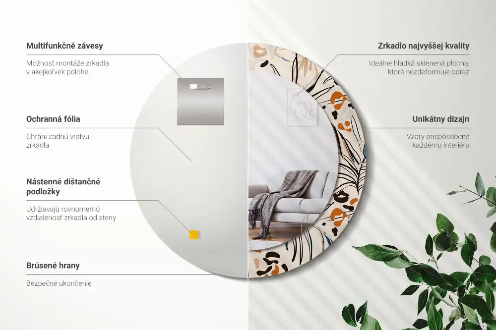 Spiegel rund Dschungelmuster-Blumen