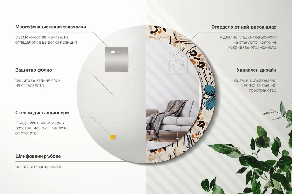 Spiegel rund Dschungelmuster-Blumen