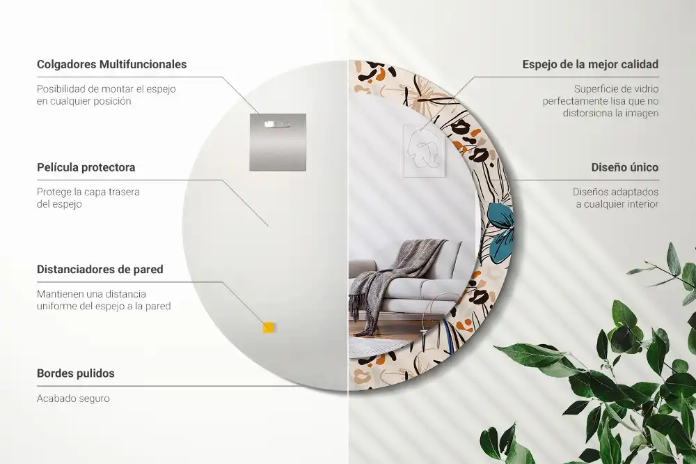 Spiegel rund Dschungelmuster-Blumen