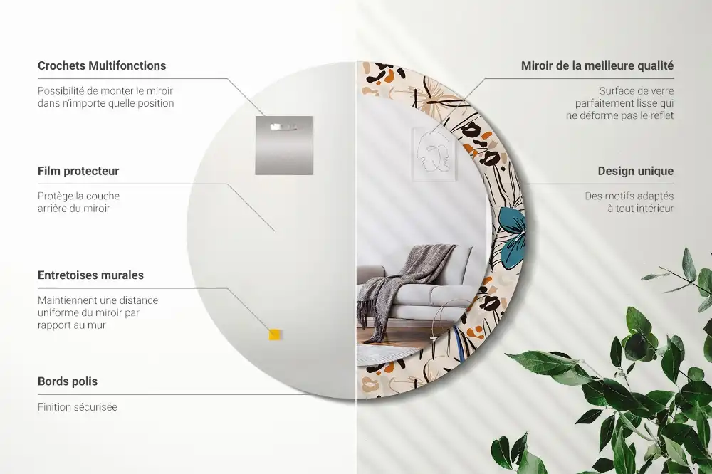 Spiegel rund Dschungelmuster-Blumen