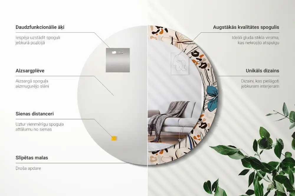 Spiegel rund Dschungelmuster-Blumen