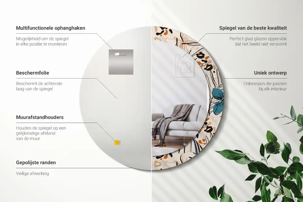 Spiegel rund Dschungelmuster-Blumen