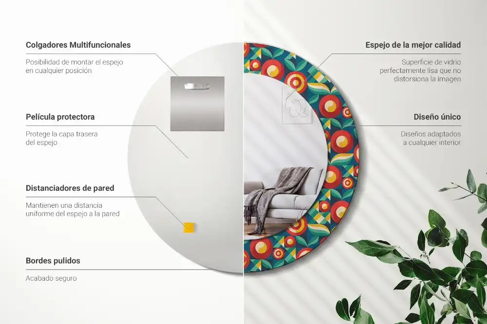 Runden spiegel Geometrische Früchte und Blätter