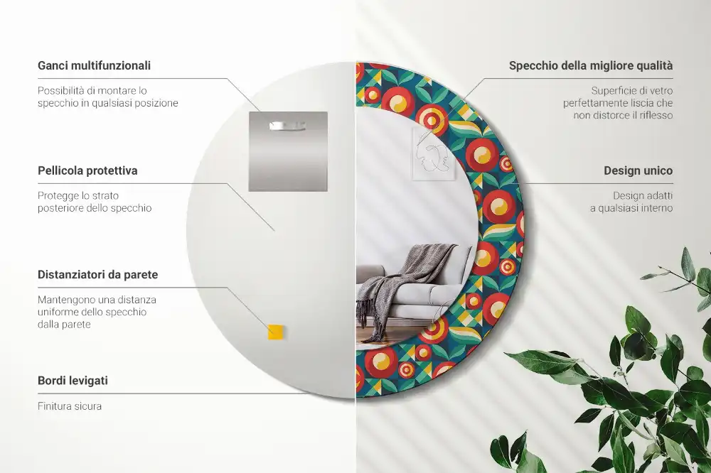 Runden spiegel Geometrische Früchte und Blätter