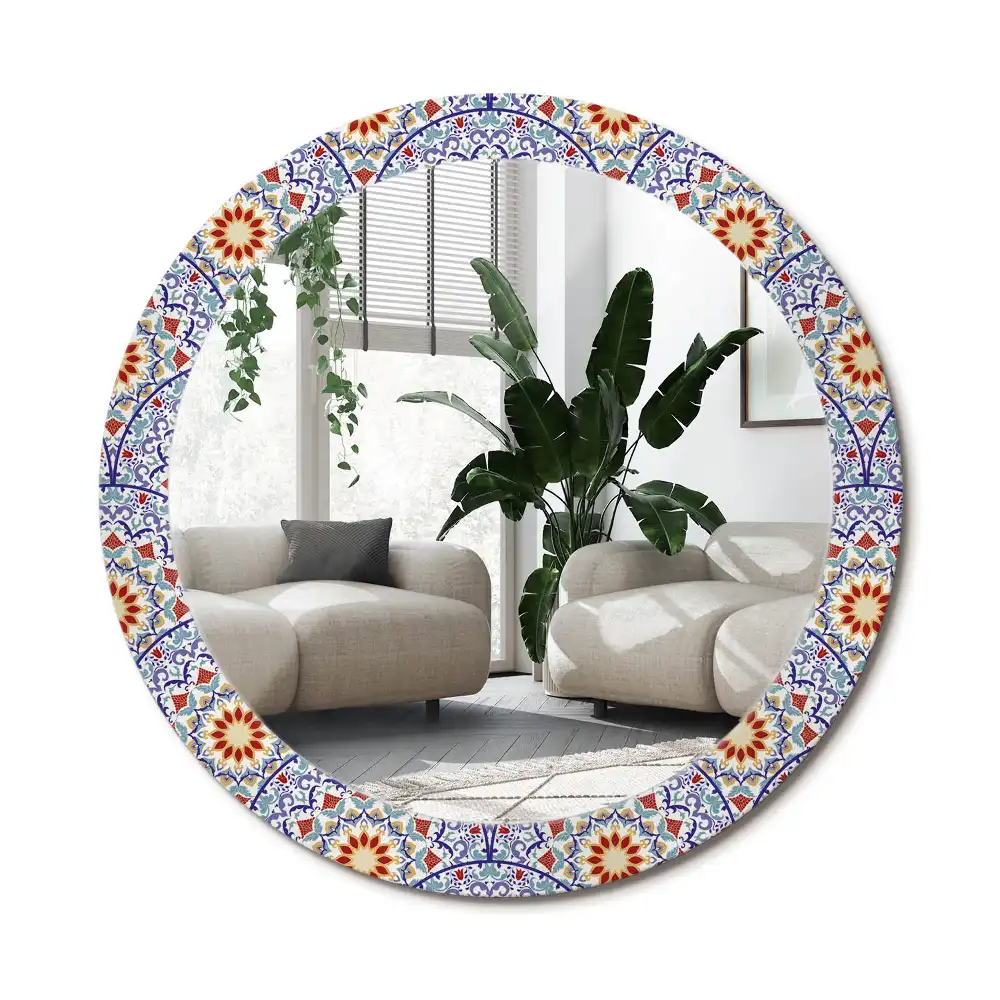 Spiegel mit bedrucktem Rahmen rund Orientale Komposition