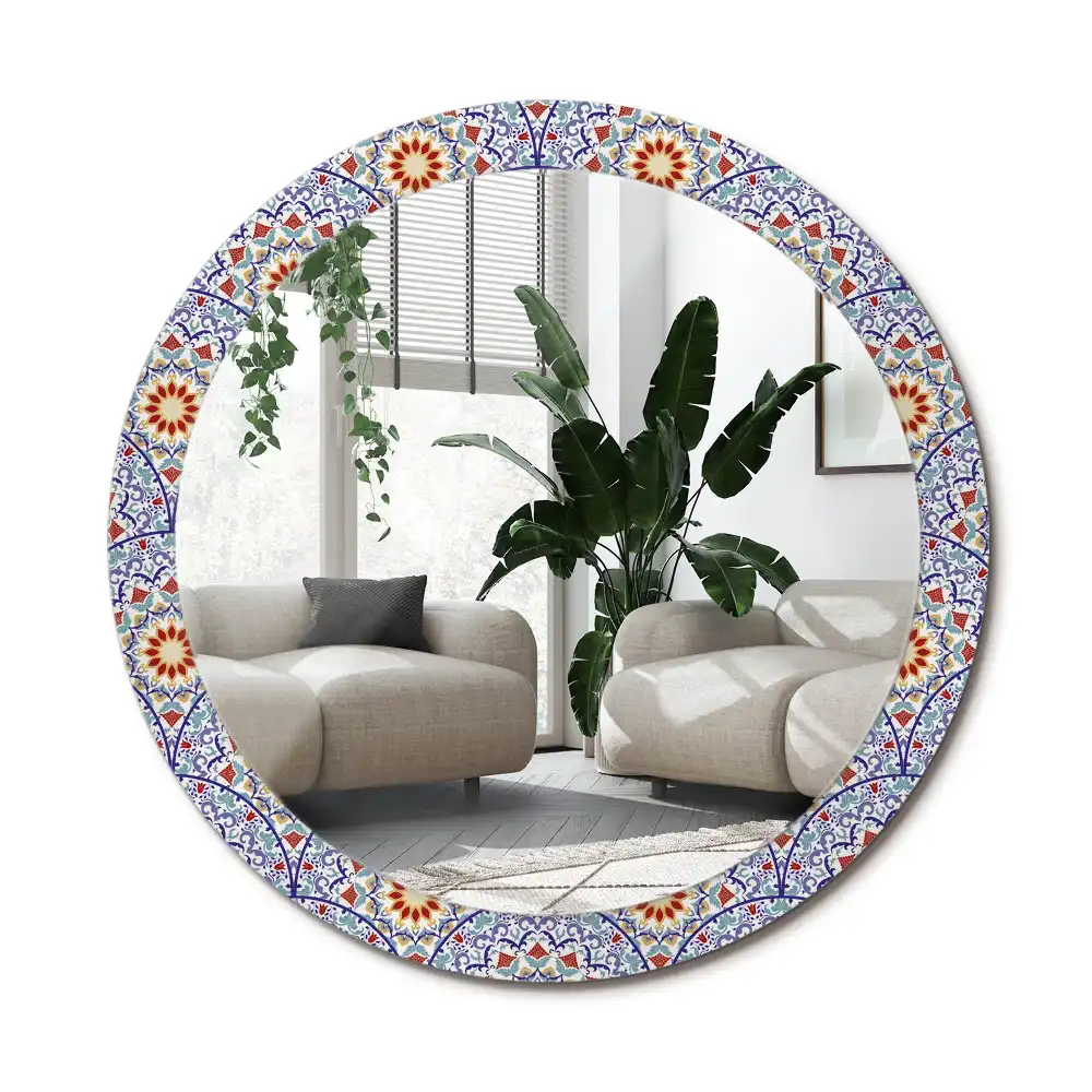 Spiegel mit bedrucktem Rahmen rund Orientale Komposition