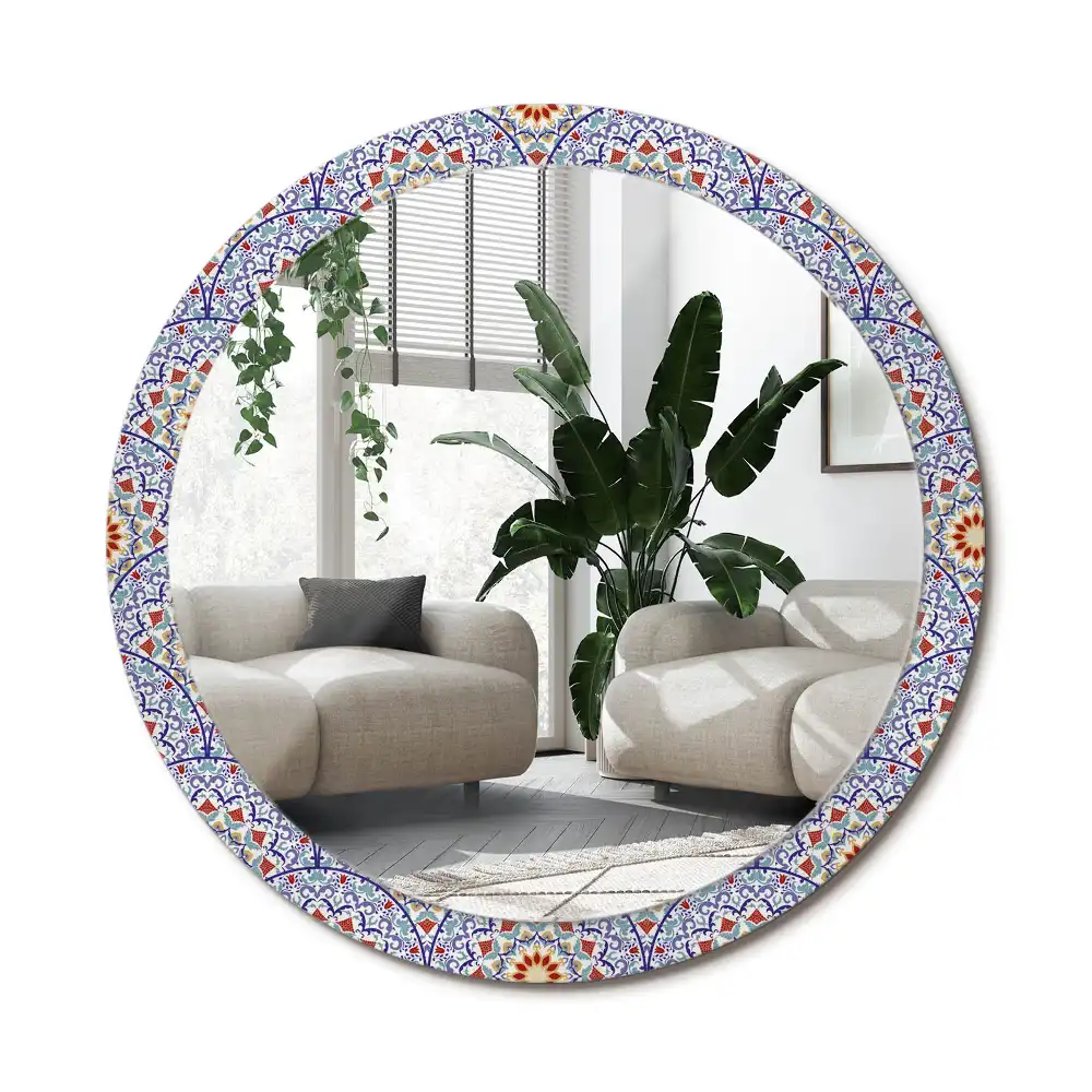 Spiegel mit bedrucktem Rahmen rund Orientale Komposition