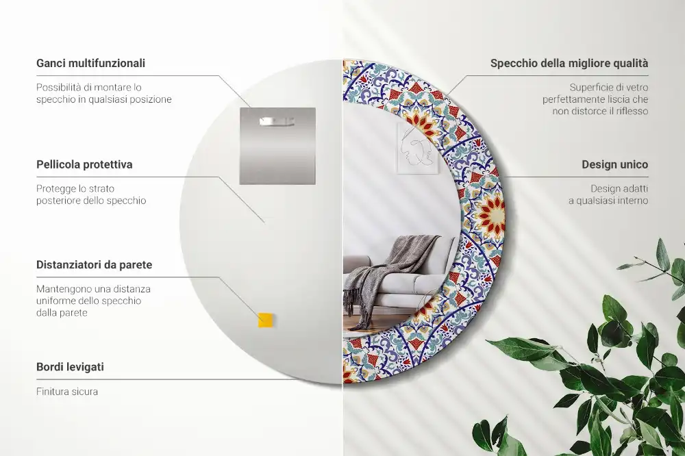 Spiegel mit bedrucktem Rahmen rund Orientale Komposition