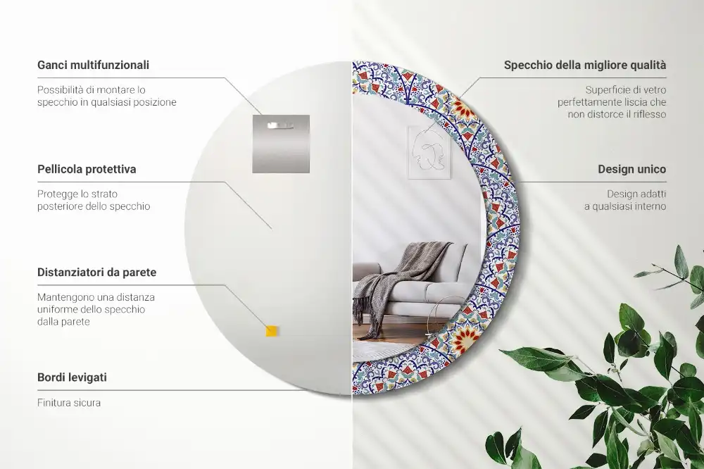 Spiegel mit bedrucktem Rahmen rund Orientale Komposition