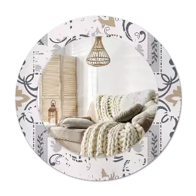 Spiegel mit bedrucktem Rahmen rund Retro-Fliesen