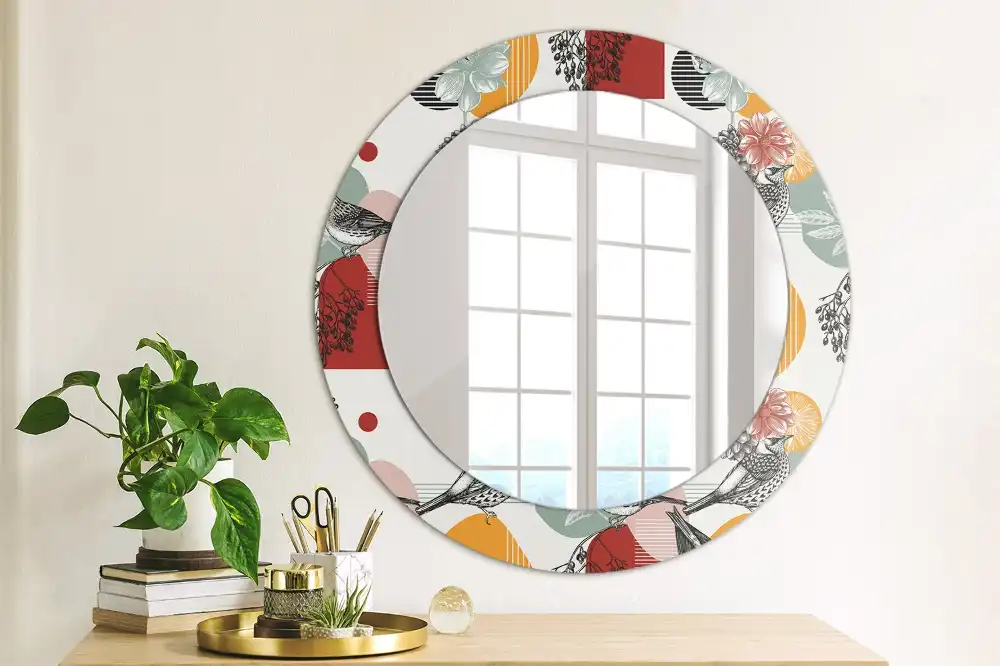 Spiegel mit bedrucktem Rahmen rund Vintage-Patten