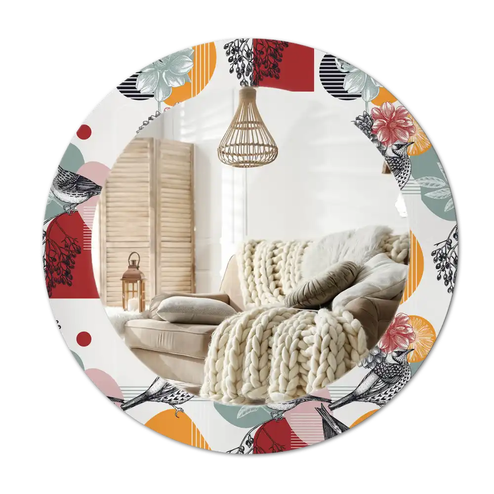 Spiegel mit bedrucktem Rahmen rund Vintage-Patten