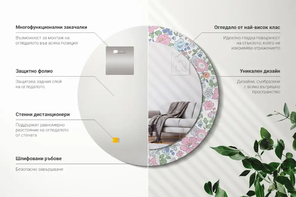 Spiegel rund Bunte Blümchen