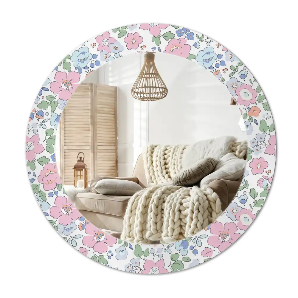 Spiegel rund Bunte Blümchen