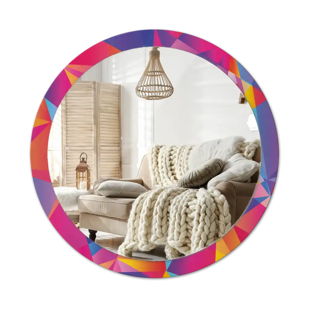 Spiegel mit bedrucktem Rahmen rund Geometrische Komposition