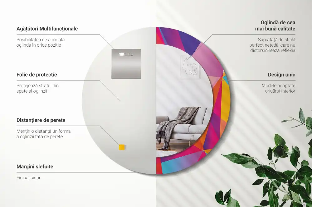 Spiegel mit bedrucktem Rahmen rund Geometrische Komposition