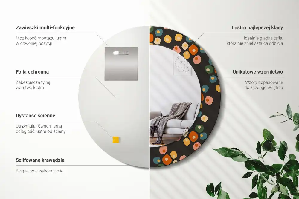 Spiegel rund Blumenpunkte