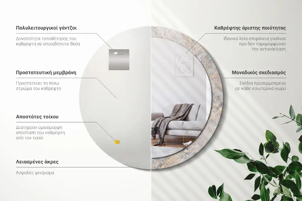 Spiegel mit bedrucktem Rahmen rund Abgegriffene Fliesen