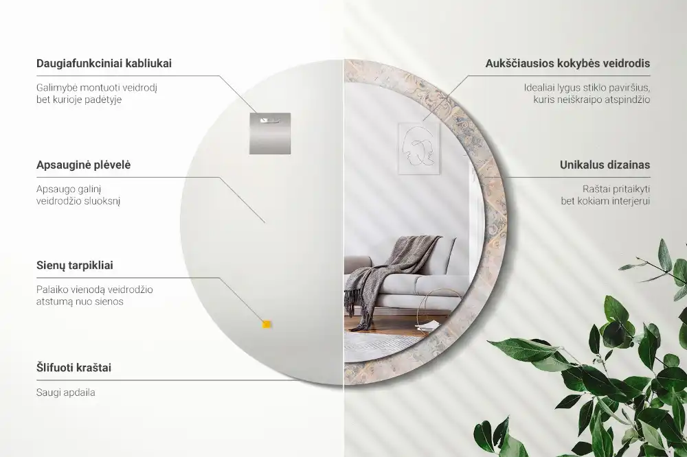 Spiegel mit bedrucktem Rahmen rund Abgegriffene Fliesen