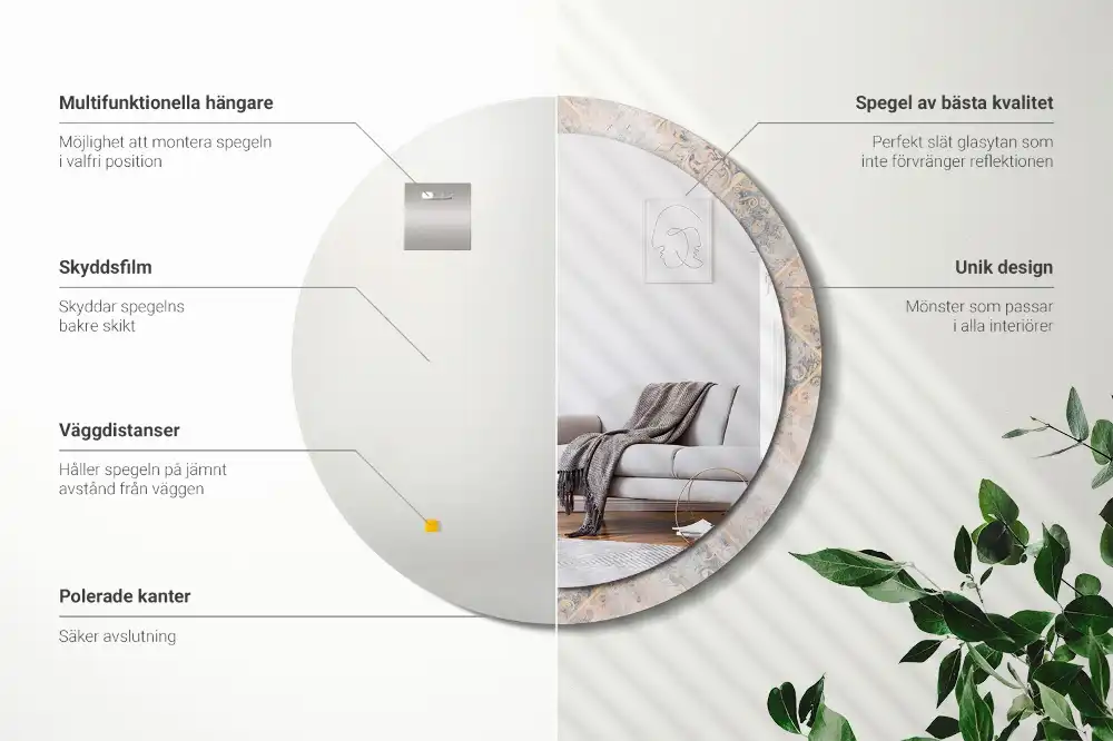 Spiegel mit bedrucktem Rahmen rund Abgegriffene Fliesen