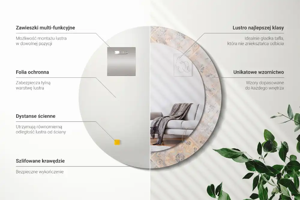 Spiegel mit bedrucktem Rahmen rund Abgegriffene Fliesen