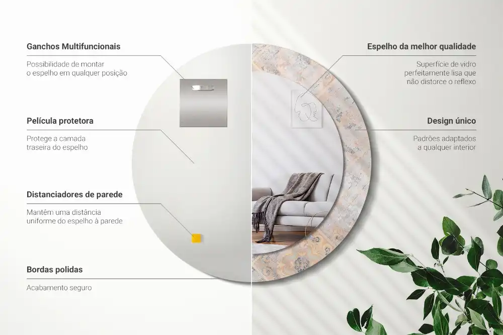 Spiegel mit bedrucktem Rahmen rund Abgegriffene Fliesen