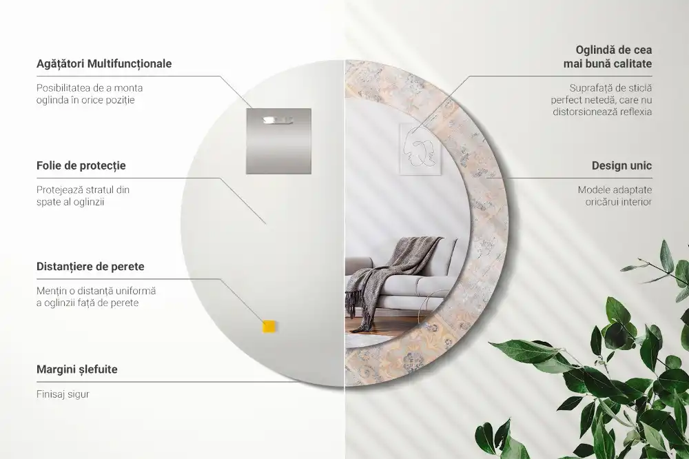 Spiegel mit bedrucktem Rahmen rund Abgegriffene Fliesen