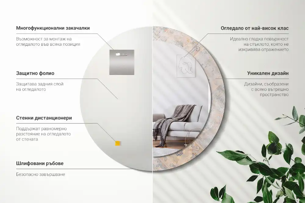 Spiegel mit bedrucktem Rahmen rund Abgegriffene Fliesen