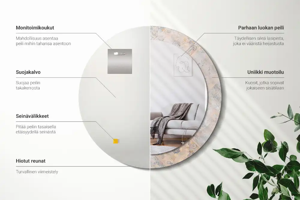 Spiegel mit bedrucktem Rahmen rund Abgegriffene Fliesen