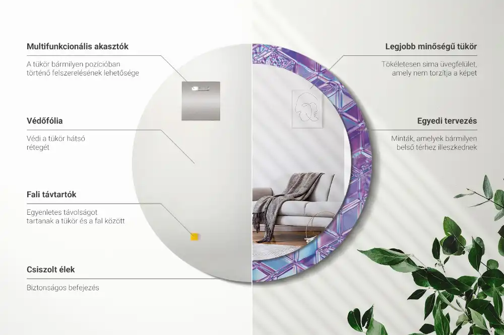 Spiegel mit bedrucktem Rahmen rund Kristallmuster
