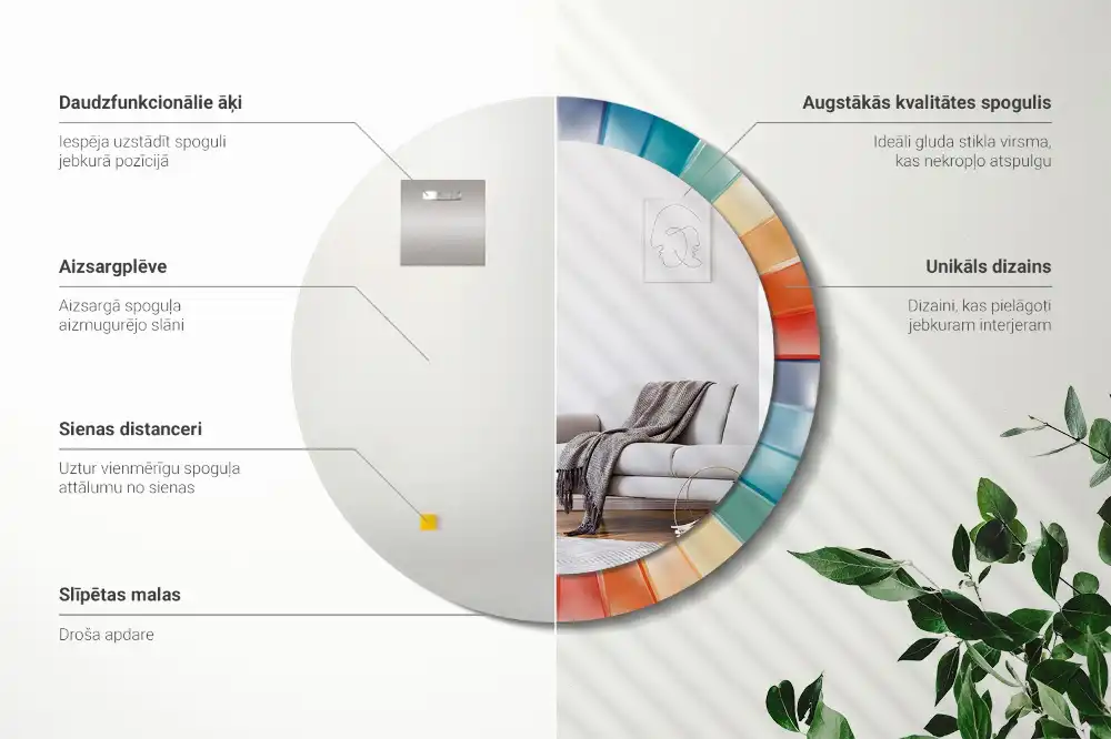 Spiegel rund Bunte Strahlenfliesen